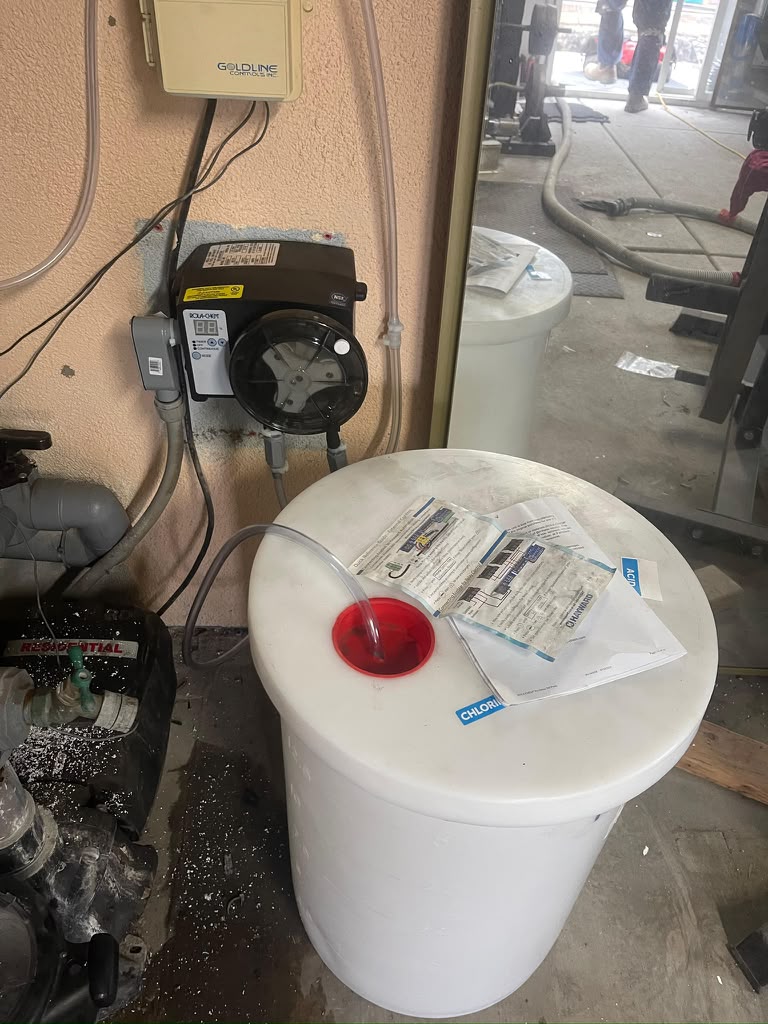 Pool equipment at the Whittier house while the salt system was removed