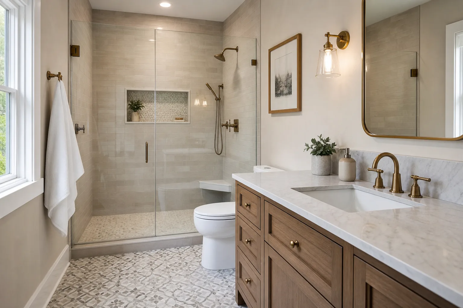 Tile bathroom remodel with waterproof wet areas