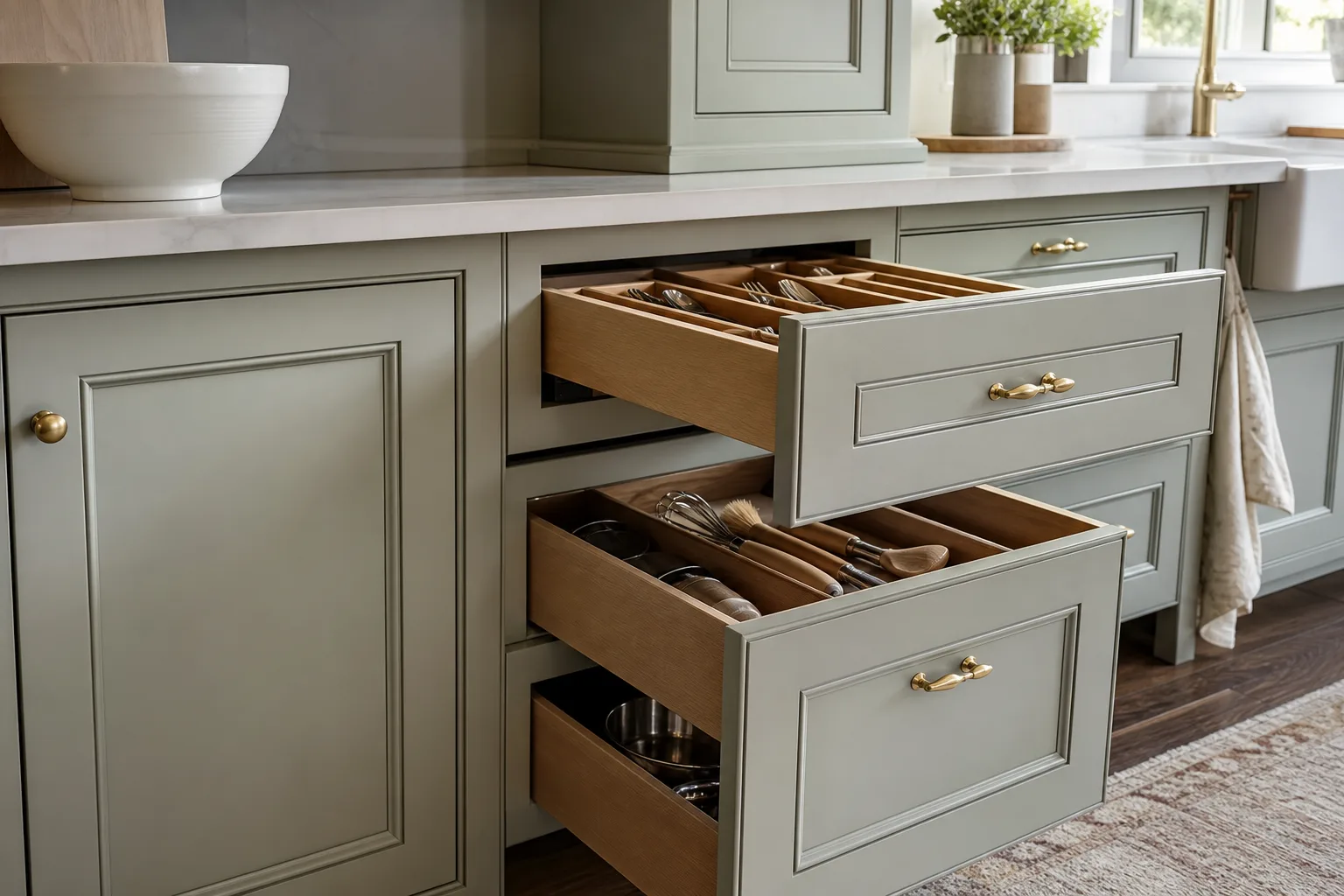 Custom kitchen cabinets sized to the layout