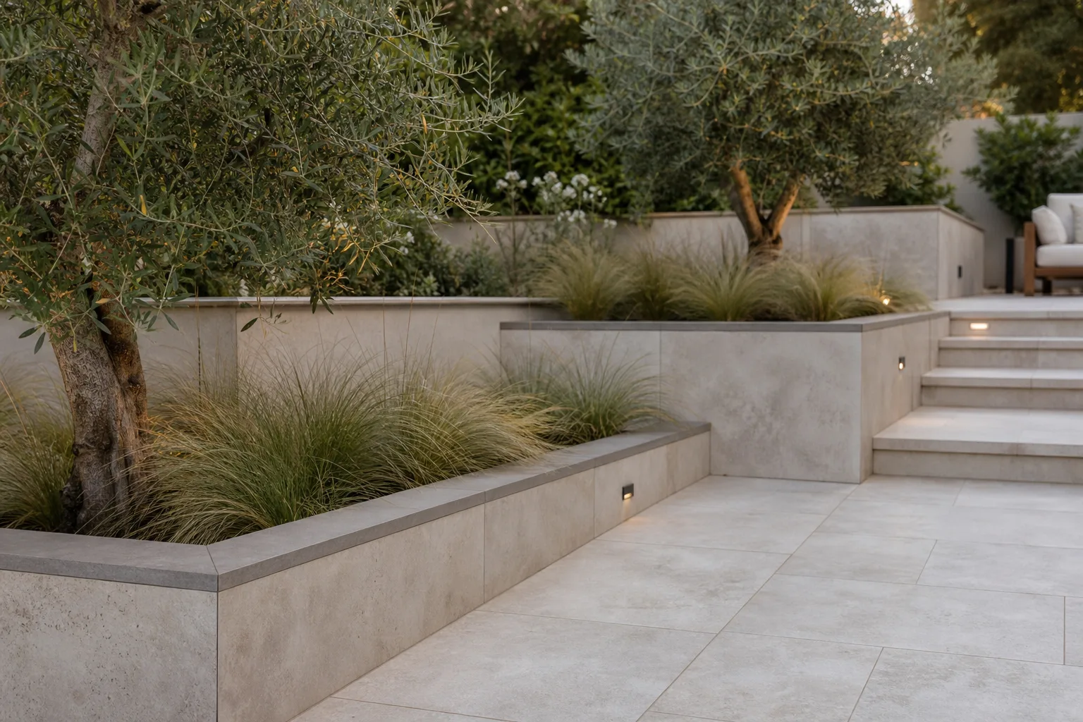 Decorative planters in an outdoor remodel