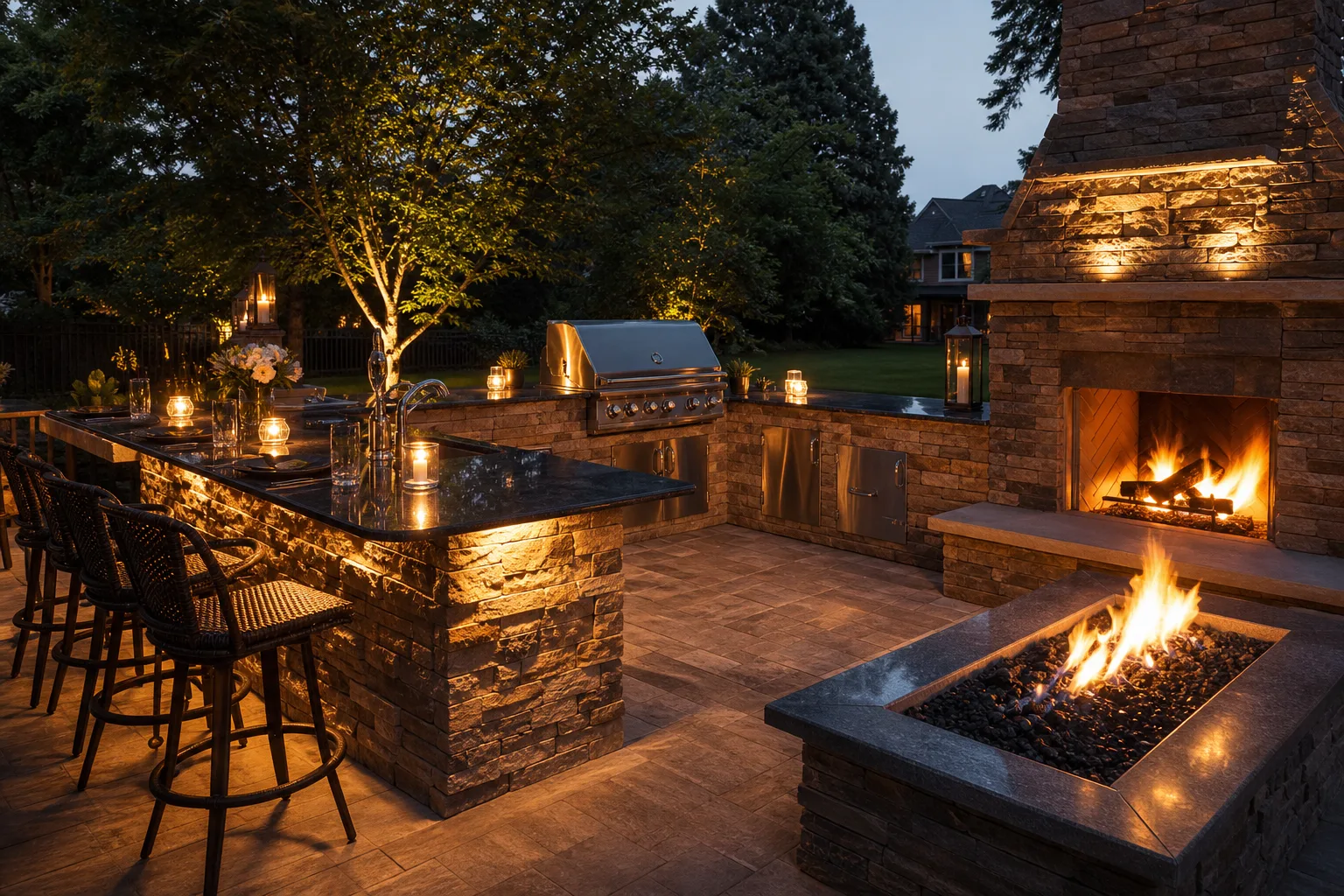 Outdoor kitchen and fire feature