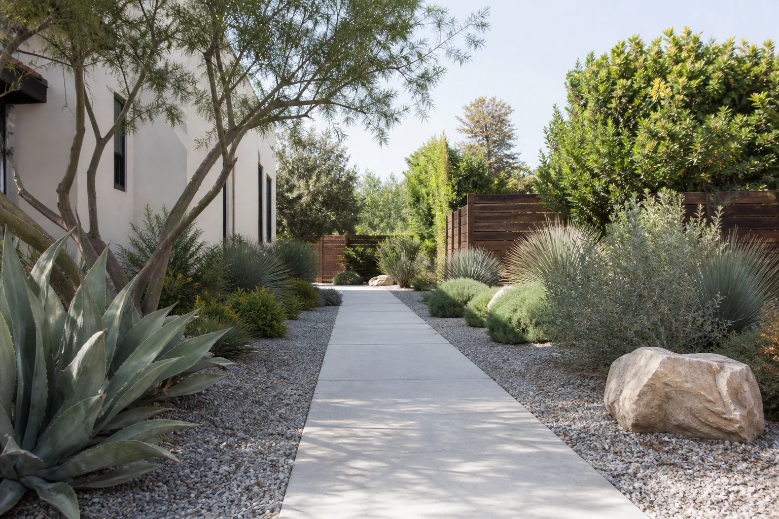 Gravel and cement pathway landscaping